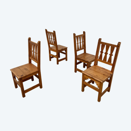 Set of 4 pine chairs, 1970s