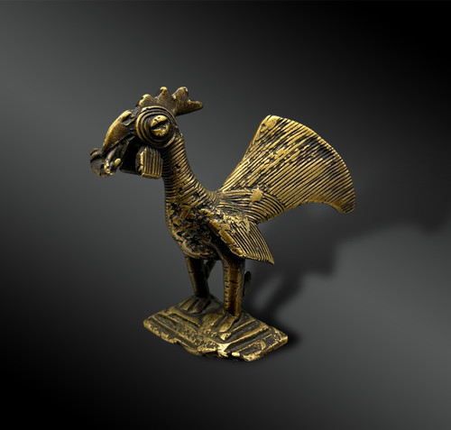 PESO per pesare POLVERE D'ORO raffigurante un POLLO - Cultura Akan, Ghana - XIX secolo 