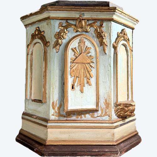 Large Tabernacle in Carved and Painted Gilded Wood - 19th Century