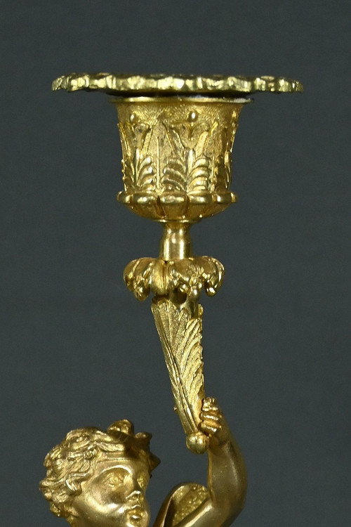Coppia di candelieri in bronzo dorato - Metà del XIX secolo