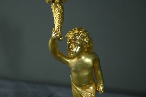 Coppia di candelieri in bronzo dorato - Metà del XIX secolo