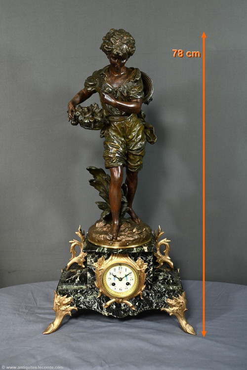 Regula and Marble clock, titled "Jardinier", signed A. Moreau - Late 19th century
