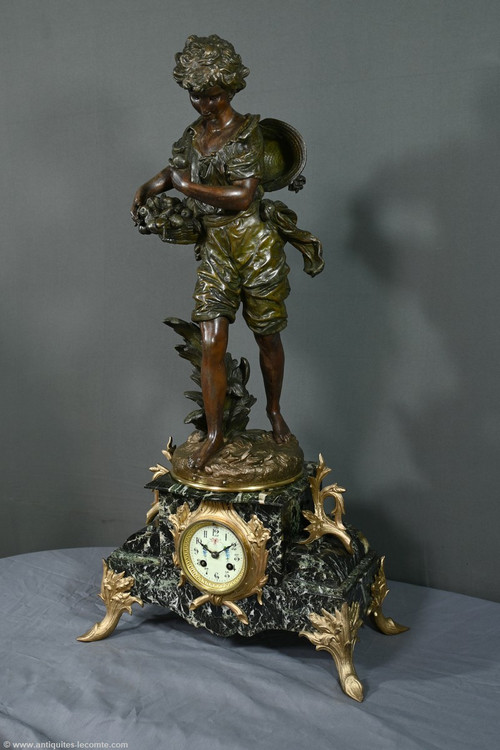 Regula and Marble clock, titled "Jardinier", signed A. Moreau - Late 19th century