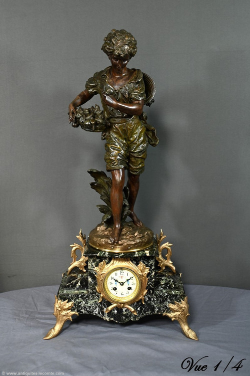 Regula and Marble clock, titled "Jardinier", signed A. Moreau - Late 19th century
