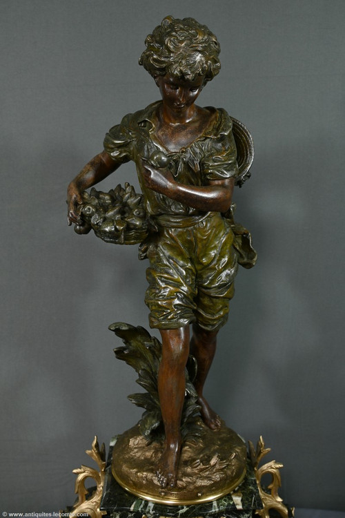 Regula and Marble clock, titled "Jardinier", signed A. Moreau - Late 19th century