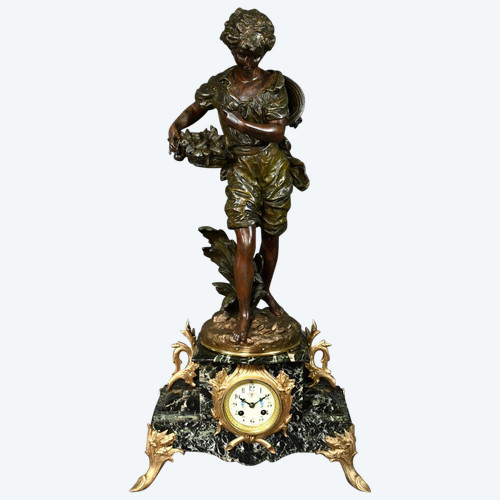 Regula and Marble clock, titled "Jardinier", signed A. Moreau - Late 19th century
