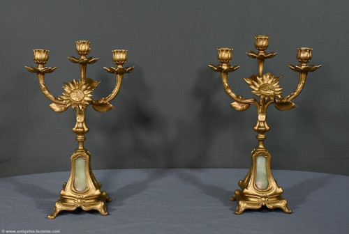 Paire de Candélabres en Régule Doré et Onyx – 1940