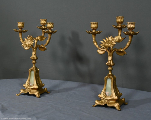 Paire de Candélabres en Régule Doré et Onyx – 1940