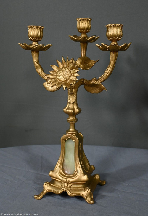 Paire de Candélabres en Régule Doré et Onyx – 1940