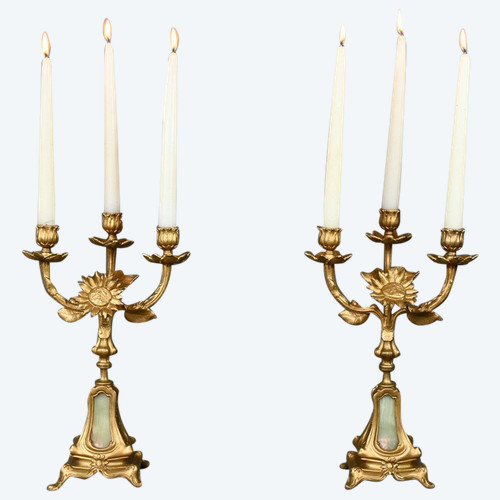 Paire de Candélabres en Régule Doré et Onyx – 1940