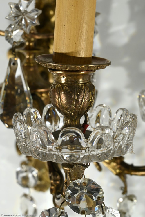 Appliques à Pampilles en Bronze et Cristal, style Louis XV – Fin XIXe