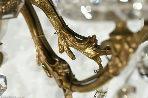 Appliques à Pampilles en Bronze et Cristal, style Louis XV – Fin XIXe