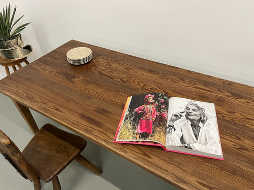 Farmhouse table with beech and solid ash spindle legs