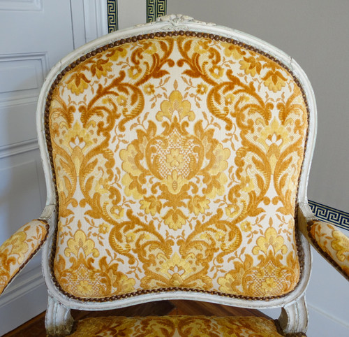 Poltrona da regina d'epoca Luigi XV, velluto goffrato