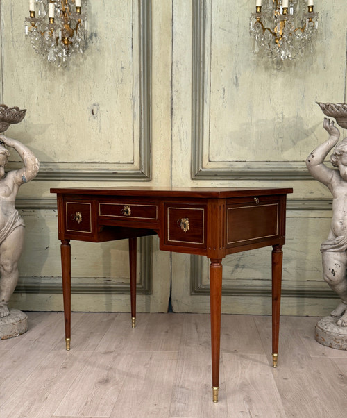 Leonard Boudin, Bureau Plat En Acajou d'Eoque Louis XVI Estampillé Vers 1780