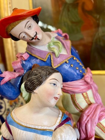 PARIS, MANUFACTURE de JEAN-BAPTISTE GILLE dit GILLE JEUNE (1837-1868). Beau Groupe de danseurs en biscuit polychrome XIXème siècle.