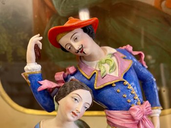 PARIS, MANUFACTURE de JEAN-BAPTISTE GILLE dit GILLE JEUNE (1837-1868). Beau Groupe de danseurs en biscuit polychrome XIXème siècle.