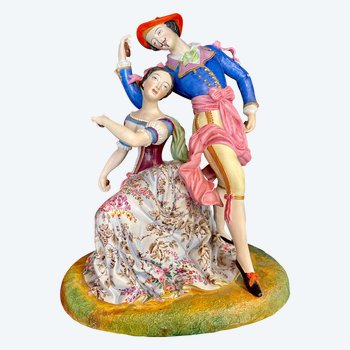 PARIS, MANUFACTURE of JEAN-BAPTISTE GILLE called GILLE JEUNE (1837-1868). Beautiful group of dancers in polychrome cookie XIXth century.