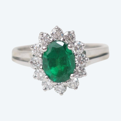 Ring Margerite aus smaragdgrünem Weißgold mit Diamanten