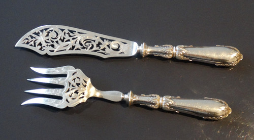 Service à poisson en argent fourré et métal argenté. 1900