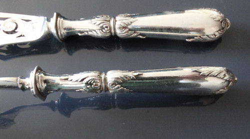 Service à poisson en argent fourré et métal argenté. 1900