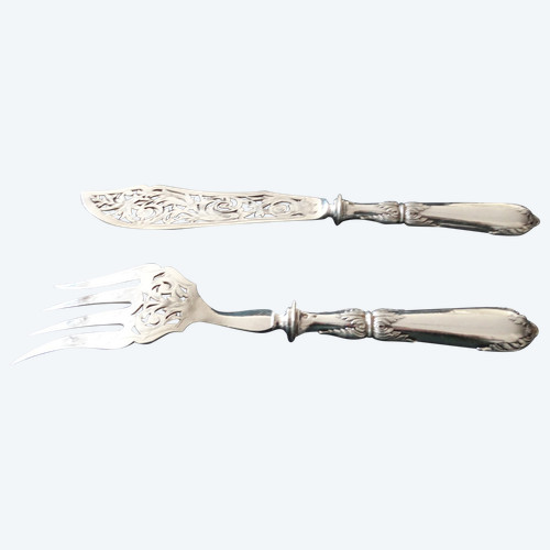 Service à poisson en argent fourré et métal argenté. 1900
