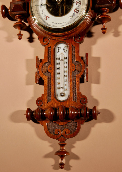 Very elegant William III style Dutch mahogany barometer thermometer circa 1900.