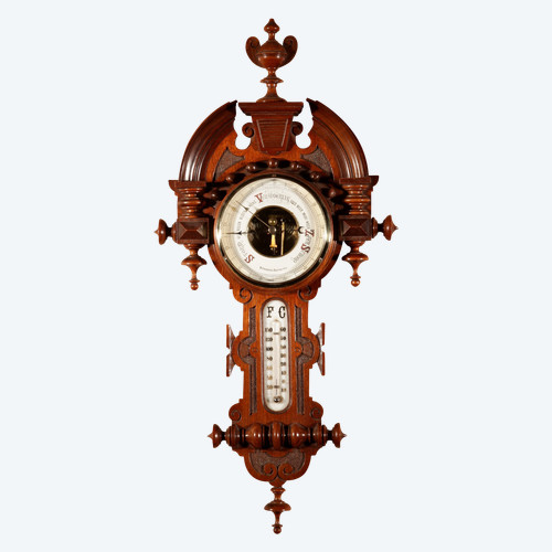 Very elegant William III style Dutch mahogany barometer thermometer circa 1900.