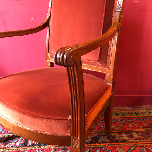 G. Jacob, Rare Pair of Mahogany Armchairs, Directoire period