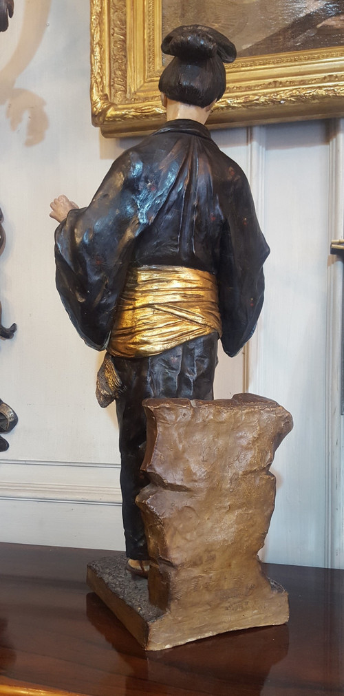 Att à Goldscheider, giapponese, scultura in terracotta dipinta, XIX secolo