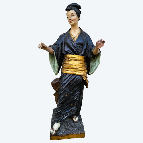 Att à Goldscheider, giapponese, scultura in terracotta dipinta, XIX secolo