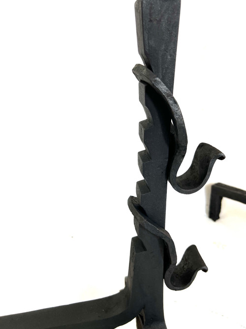 Pair of Grands Landiers de Château en Bourgogne, 18ᵉ Siècle - Monogrammed andirons