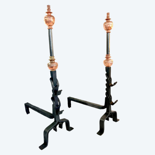 Pair of Grands Landiers de Château en Bourgogne, 18ᵉ Siècle - Monogrammed andirons