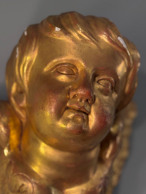 Cherubin Putti Aus vergoldetem Holz aus dem 18. Jahrhundert