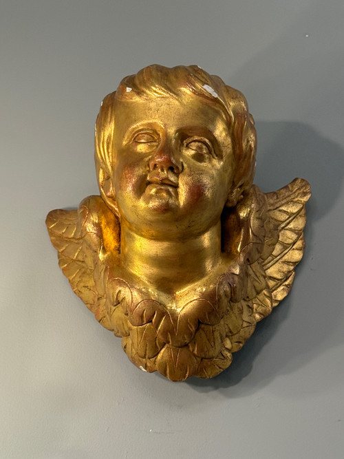Cherubin Putti Aus vergoldetem Holz aus dem 18. Jahrhundert