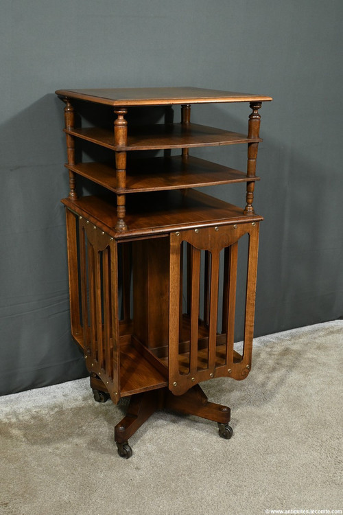 Revolving bookcase in walnut, stamped G.Lancelin - 1900