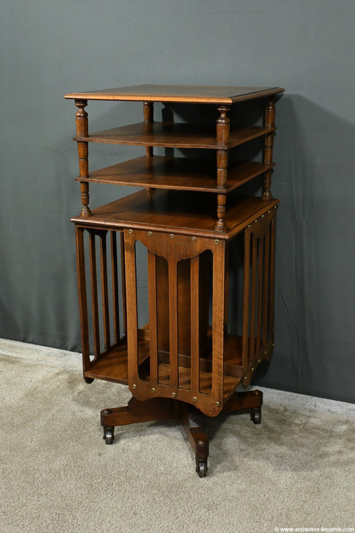 Revolving bookcase in walnut, stamped G.Lancelin - 1900