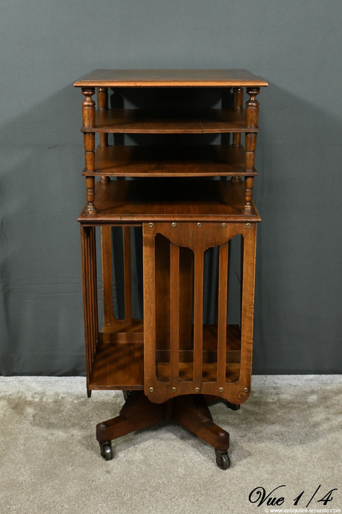 Revolving bookcase in walnut, stamped G.Lancelin - 1900