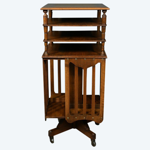 Revolving bookcase in walnut, stamped G.Lancelin - 1900