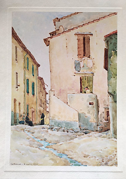 Collioure Landscape Watercolor By Louis Henri Romanet 20th C