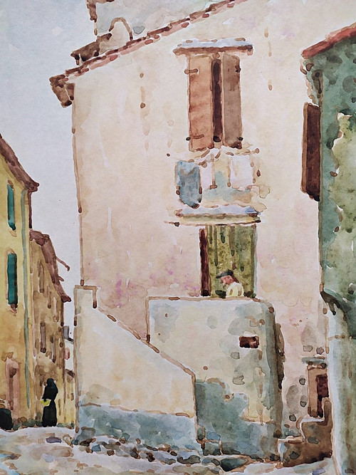Collioure Landscape Watercolor By Louis Henri Romanet 20th C