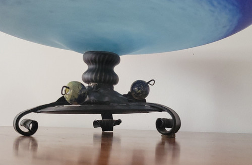 C. SCHNEIDER Glass and Wrought Iron Bowl, circa 1920
