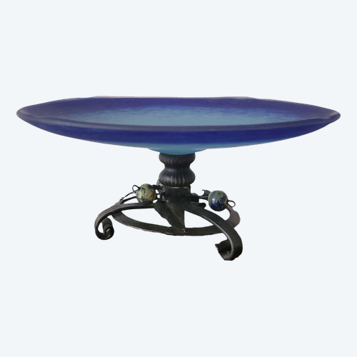 C. SCHNEIDER Glass and Wrought Iron Bowl, circa 1920