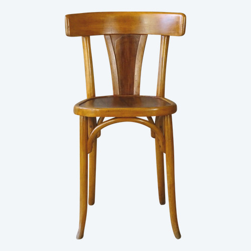 Chaise Baumann bistrot N°511 V de 1938 assise noyer massif, no Thonet
