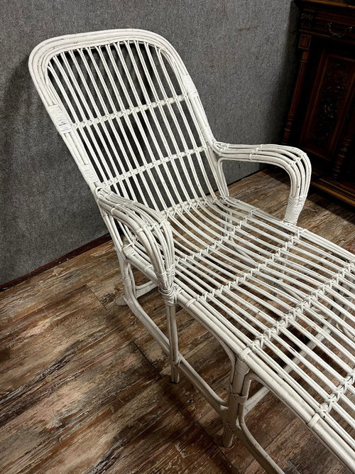 Vintage-Liegestuhl oder -Liege aus weiß lackiertem Rattan 1960er Jahre