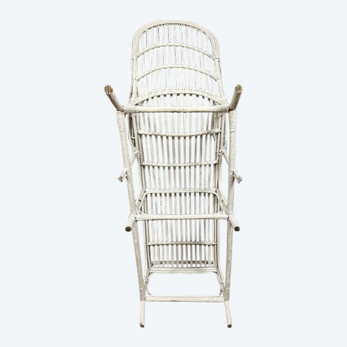 Vintage-Liegestuhl oder -Liege aus weiß lackiertem Rattan 1960er Jahre