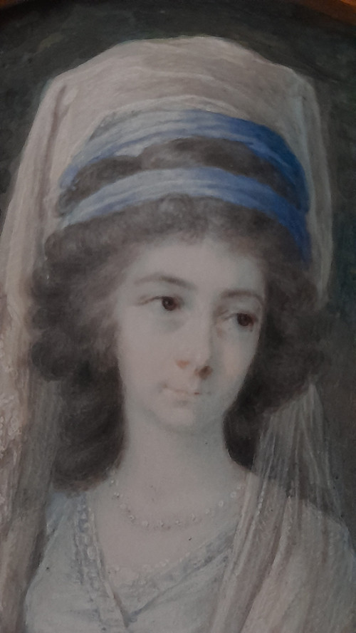 Miniatura di giovane donna a guazzo su avorio, inizio XIX secolo