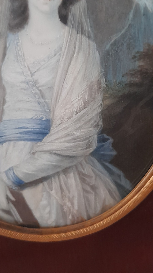 Miniatura di giovane donna a guazzo su avorio, inizio XIX secolo
