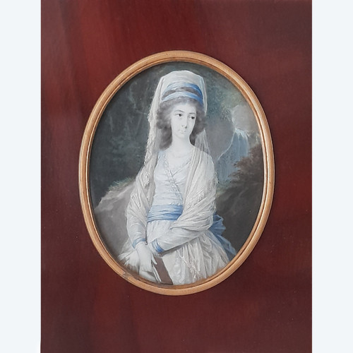 Miniatura di giovane donna a guazzo su avorio, inizio XIX secolo