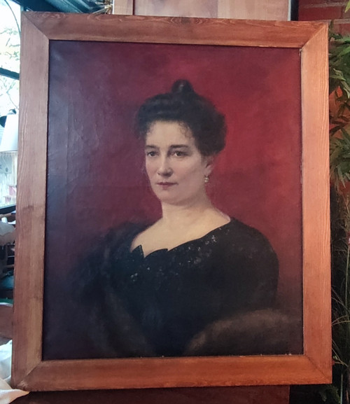 Ancien portrait de femme  Peinture à l huile  Signée Marie Mathilde Mangepan  19 ème siècle